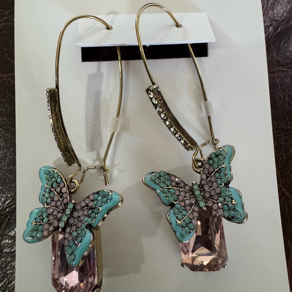 Betsey Johnson Turquoise and Pink Butterfly Earrings NWT